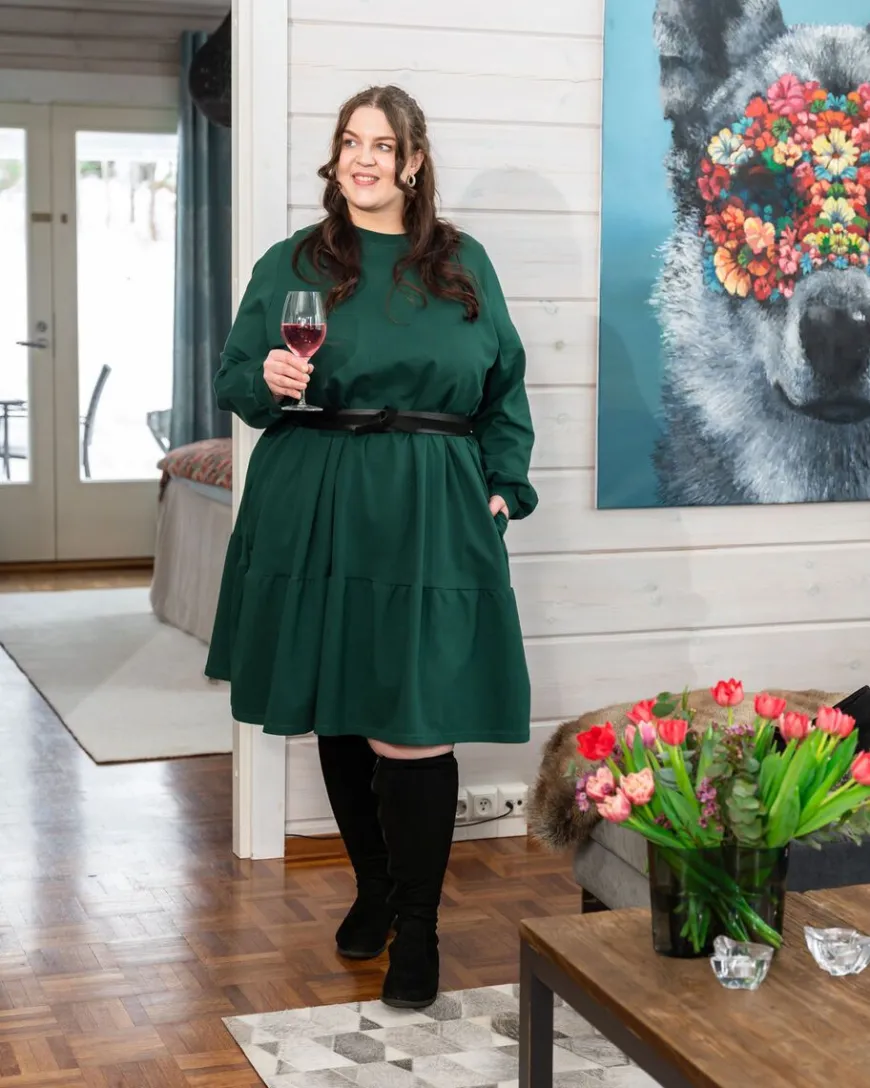 Riva Pitkahihainen Mekko, Tummanvihrea